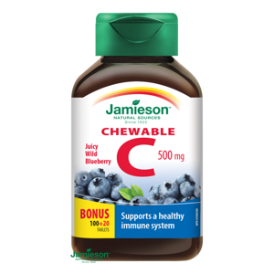 Jamieson Vitamín C 500 mg tablety na cmúľanie čučoriedka 120 tabliet