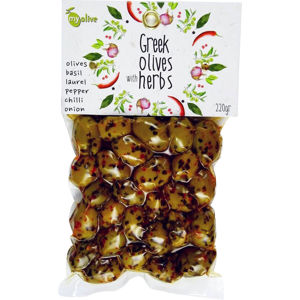 my olive Marinované olivy cesnak, vavrín, chilli, cibuľa, korenie 220 g