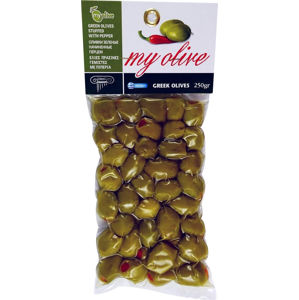 my olivy Zelené olivy plnené červenou papričkou 250 g
