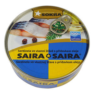 Sokrata Saira sardinky vo vlastnej šťave s prídavkom oleja 240 g
