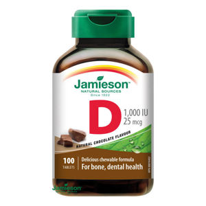Jamieson Vitamín D3 1000 IU tablety na cmúľanie s príchuťou čokolády 100 tabliet