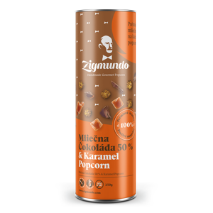 Zigmundo Popcorn Mliečna čokoláda 50% a karamel tubus 250 g